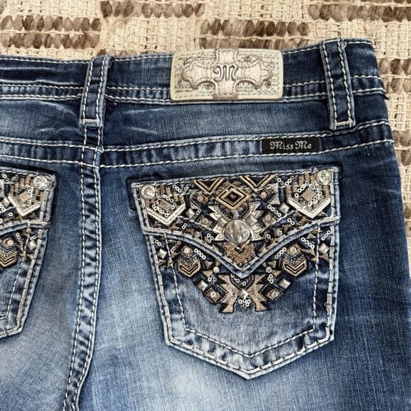 Y2K Miss Me Chloe Boot Cut Jeans Sz 30 Rhinestone Embellished Bling Back Pockets - Picture 6 of 12